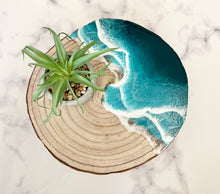 Load image into Gallery viewer, Wood with metal legs and resin ocean waves