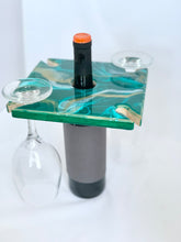 Load image into Gallery viewer, Wooden wine bottle and glass holder