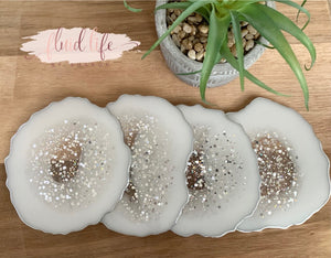 White with silver glitter Coasters