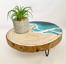 Load image into Gallery viewer, Wood with metal legs and resin ocean waves

